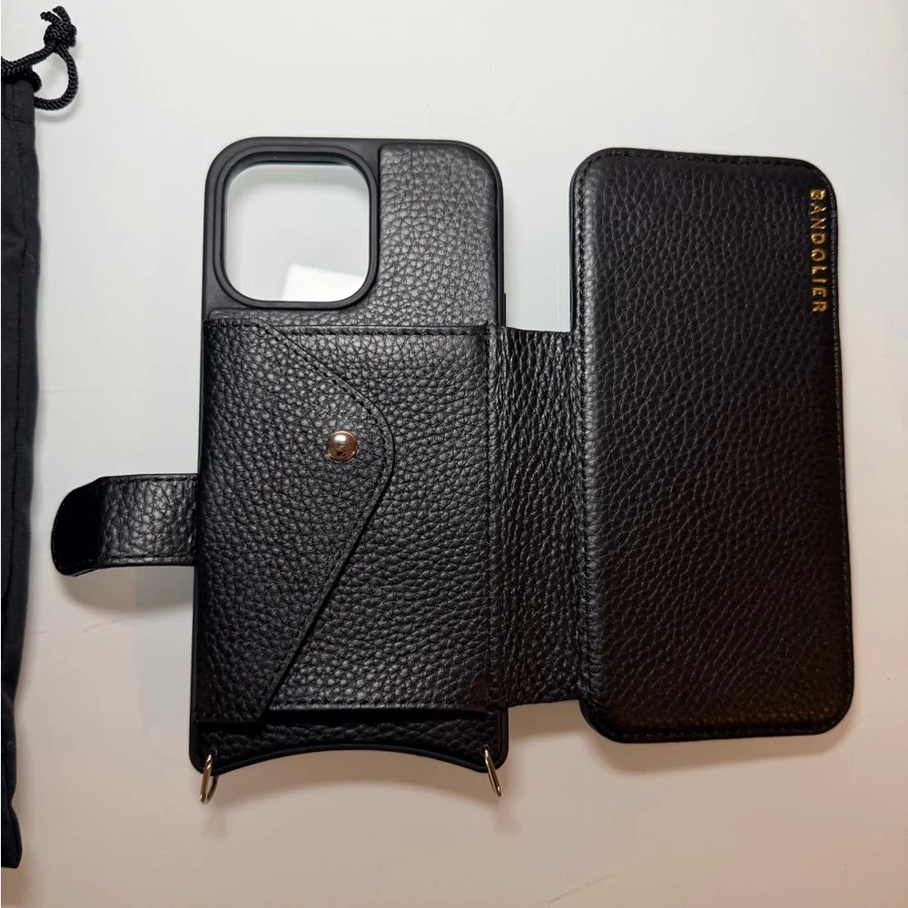 BANDOLIER Pebbled Leather Phone Case - Black/Silver iPhone14 Pro Max - CASE ONLY - Picture 4 of 4